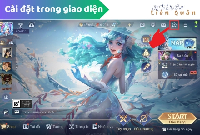 Cài đặt trong giao diện chính